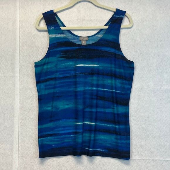 CHICO'S TRAVELERS Top Womens Size 2 Large Blue Ombre Sleeveless Tank Scoop Neck - Picture 1 of 11